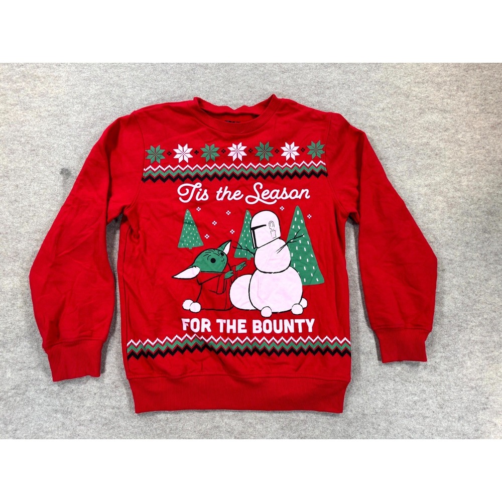 Star Wars Mandalorian Tis the Season For Bounty Sweatshirt Boys M Red Christmas